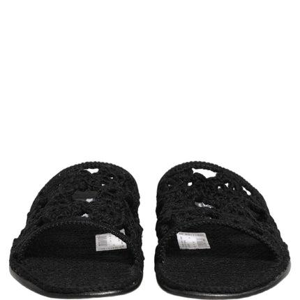 Dolce & Gabbana Black Fabric Woven Slides Sandals Flats Shoes