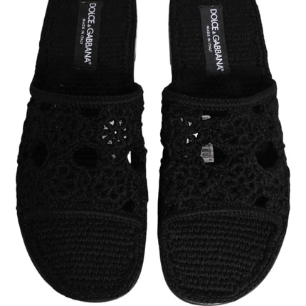 Dolce & Gabbana Black Fabric Woven Slides Sandals Flats Shoes
