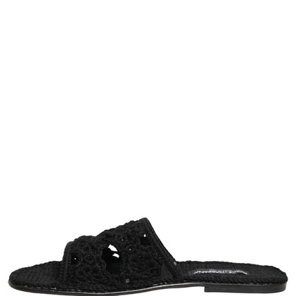 Dolce & Gabbana Black Fabric Woven Slides Sandals Flats Shoes