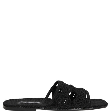 Dolce & Gabbana Black Fabric Woven Slides Sandals Flats Shoes