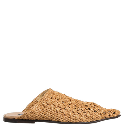 Dolce & Gabbana Beige Woven Straw Slides Sandals Flats Shoes