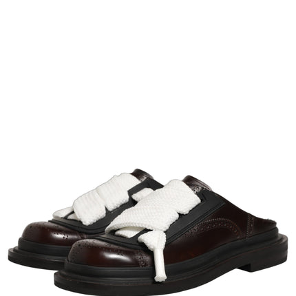 Dolce & Gabbana Brown Leather Slip On Flat Sandals Men Shoes