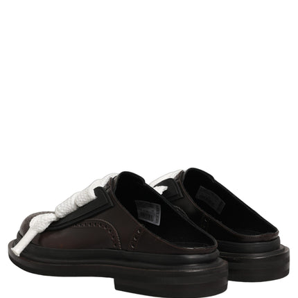 Dolce & Gabbana Brown Leather Slip On Flat Sandals Men Shoes