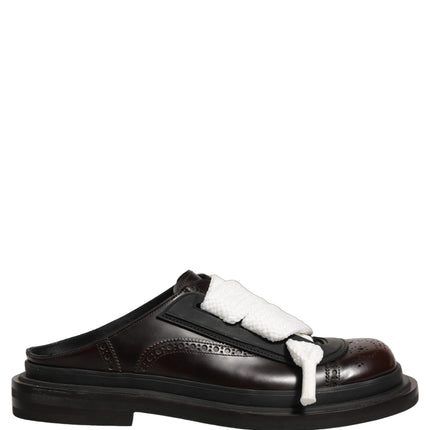 Dolce & Gabbana Brown Leather Slip On Flat Sandals Men Shoes