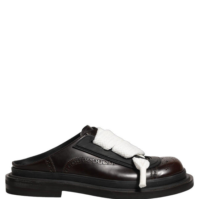 Dolce & Gabbana Brown Leather Slip On Flat Sandals Men Shoes