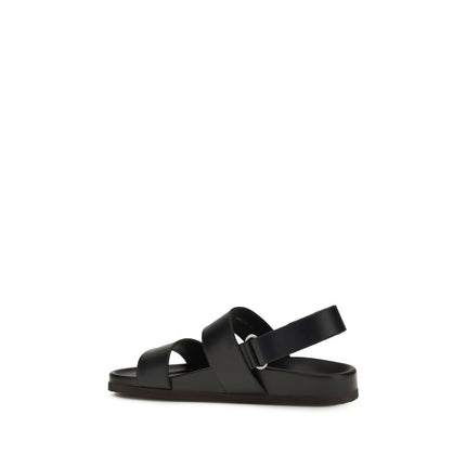 Valentino Garavani Black Calf Leather Bos Taurus Flat Sandals