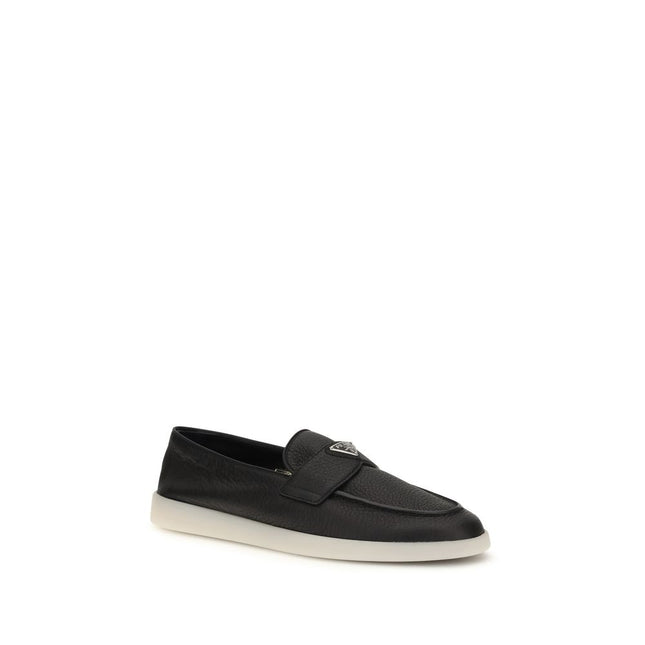 Prada Black Calf Leather Bos Taurus Slip-On Loafers