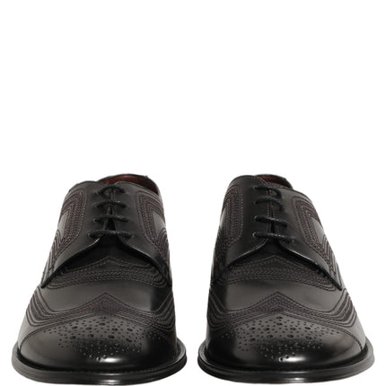 Dolce & Gabbana Black Embroidered Leather Derby Dress Shoes