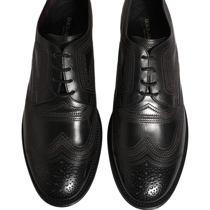 Dolce & Gabbana Black Embroidered Leather Derby Dress Shoes