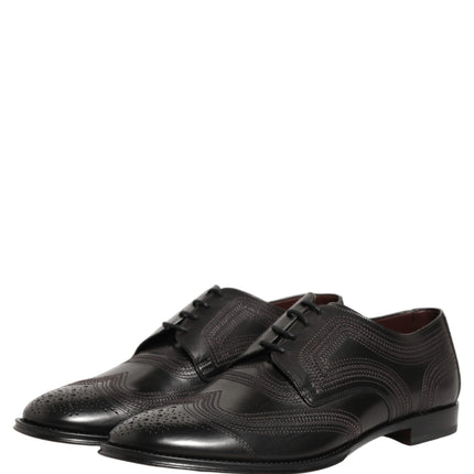 Dolce & Gabbana Black Embroidered Leather Derby Dress Shoes