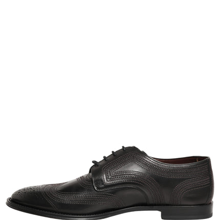Dolce & Gabbana Black Embroidered Leather Derby Dress Shoes