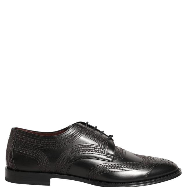 Dolce & Gabbana Black Embroidered Leather Derby Dress Shoes