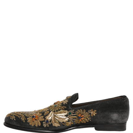 Dolce & Gabbana Black Velvet Embellished Dress Loafers Shoes