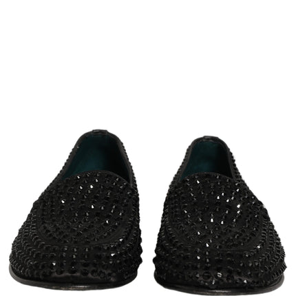 Dolce & Gabbana Black Rhinestone Embellished Loafers Shoes