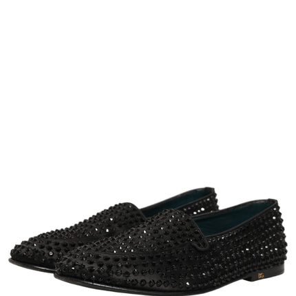 Dolce & Gabbana Black Rhinestone Embellished Loafers Shoes