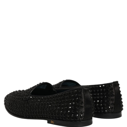 Dolce & Gabbana Black Rhinestone Embellished Loafers Shoes