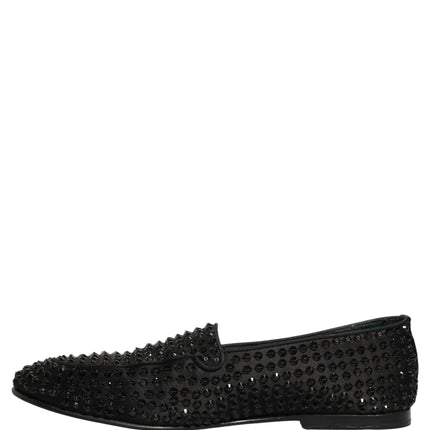 Dolce & Gabbana Black Rhinestone Embellished Loafers Shoes