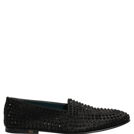 Dolce & Gabbana Black Rhinestone Embellished Loafers Shoes