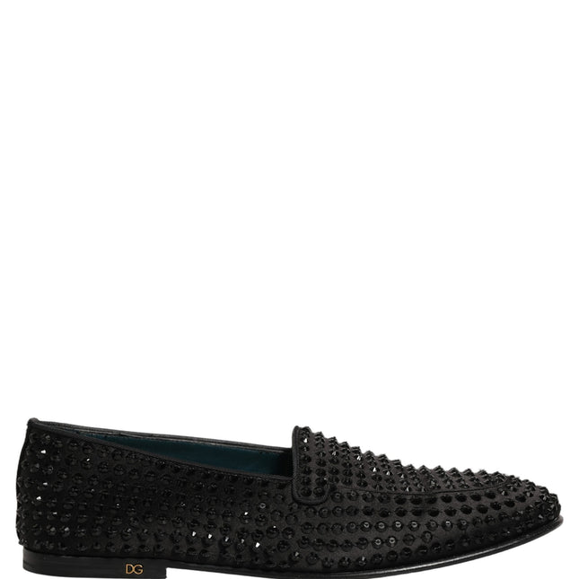 Dolce & Gabbana Black Rhinestone Embellished Loafers Shoes