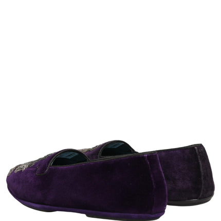 Dolce & Gabbana Purple Velvet Crown Embroidery Loafers Shoes