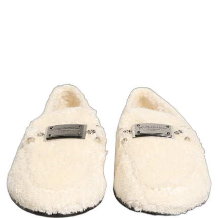 Dolce & Gabbana White Fur Shearling Men Dress Loafers Shoes