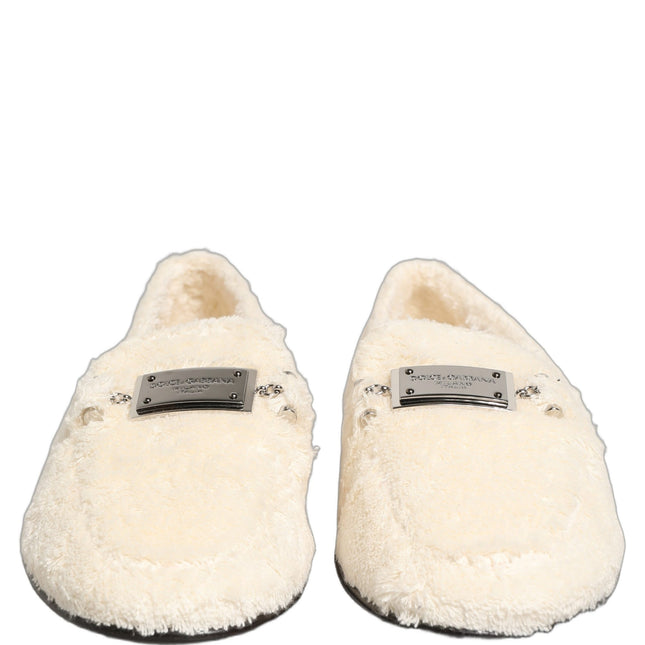 Dolce & Gabbana White Fur Shearling Men Dress Loafers Shoes