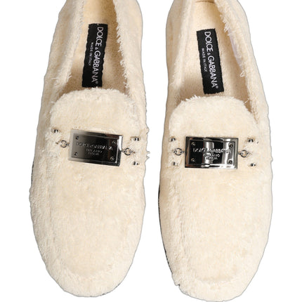 Dolce & Gabbana White Fur Shearling Men Dress Loafers Shoes