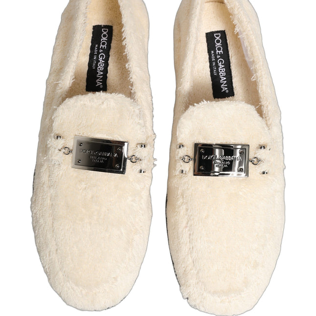 Dolce & Gabbana White Fur Shearling Men Dress Loafers Shoes