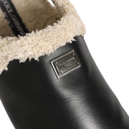 Dolce & Gabbana Beige Black Fur Shearling Slides Sandals Shoes