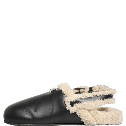 Dolce & Gabbana Beige Black Fur Shearling Slides Sandals Shoes