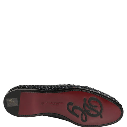 Dolce & Gabbana Black Woven Raffia Slip On Loafers Shoes