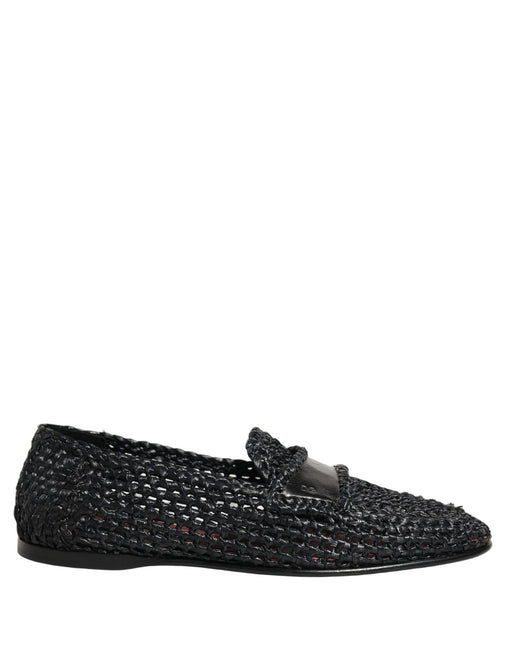 Dolce & Gabbana Black Woven Raffia Slip On Loafers Shoes