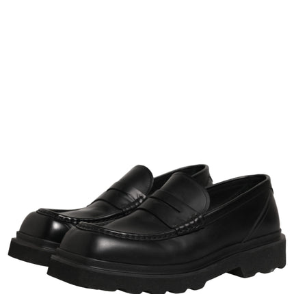 Dolce & Gabbana Black Calfskin Leather Men Dress Loafer Shoes