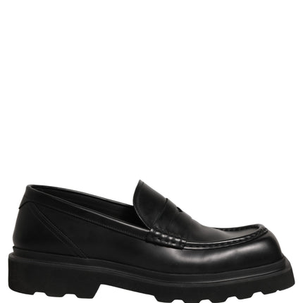 Dolce & Gabbana Black Calfskin Leather Men Dress Loafer Shoes
