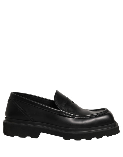Dolce & Gabbana Black Calfskin Leather Men Dress Loafer Shoes