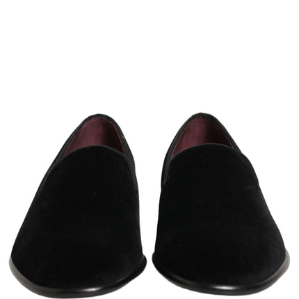 Dolce & Gabbana Black Velvet Loafers Formal Men Dress Shoes
