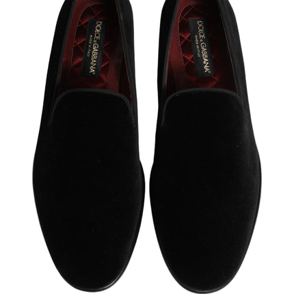 Dolce & Gabbana Black Velvet Loafers Formal Men Dress Shoes