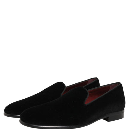 Dolce & Gabbana Black Velvet Loafers Formal Men Dress Shoes