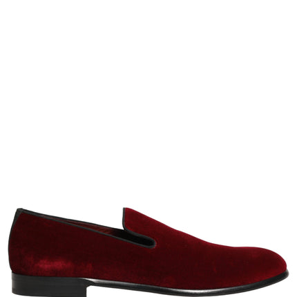 Dolce & Gabbana Maroon Velvet Slip On Men Dress Loafers Shoes