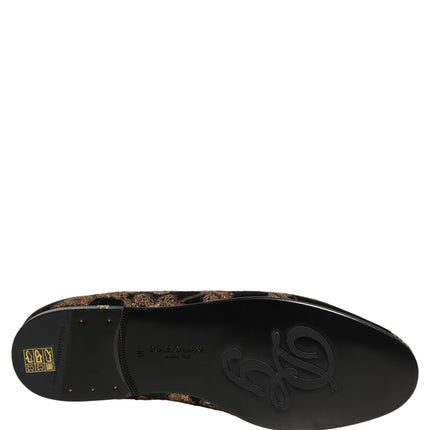 Dolce & Gabbana Black Floral Jacquard Dress Loafers Shoes