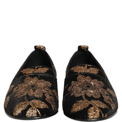 Dolce & Gabbana Black Floral Jacquard Dress Loafers Shoes