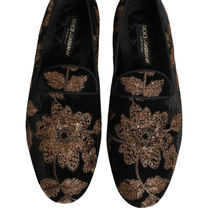 Dolce & Gabbana Black Floral Jacquard Dress Loafers Shoes