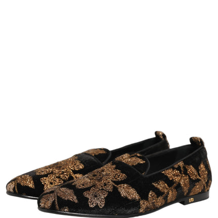 Dolce & Gabbana Black Floral Jacquard Dress Loafers Shoes