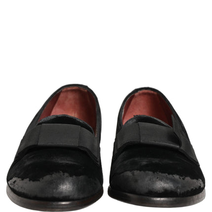 Dolce & Gabbana Black Velvet Loafers Formal Men Dress Shoes