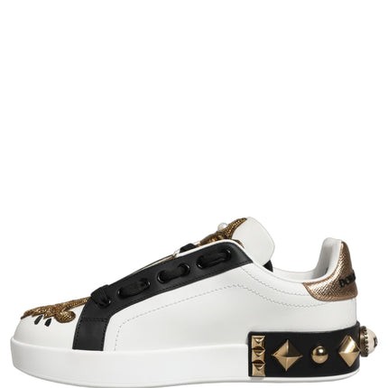Dolce & Gabbana White Gold Studded Portofino Sneakers Shoes