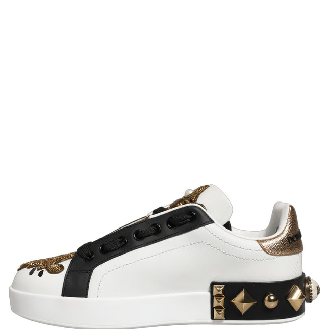 Dolce & Gabbana White Gold Studded Portofino Sneakers Shoes
