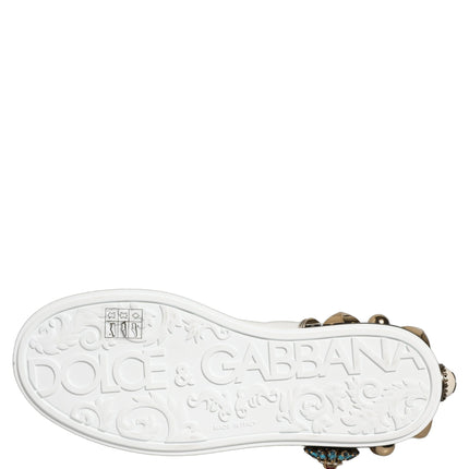 Dolce & Gabbana White Gold Studded Portofino Sneakers Shoes