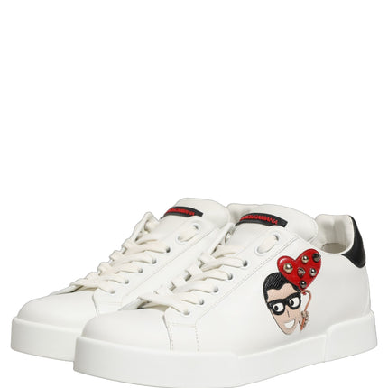 Dolce & Gabbana White Patch Calfskin Nappa Portofino Sneakers Shoes