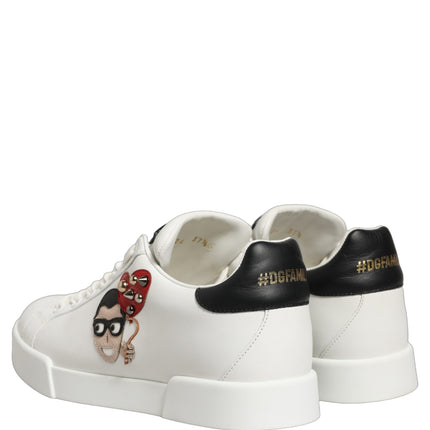 Dolce & Gabbana White Patch Calfskin Nappa Portofino Sneakers Shoes