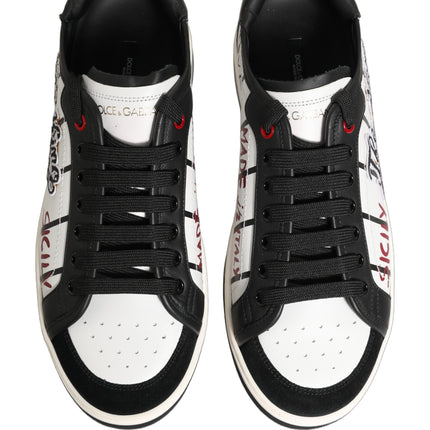 Dolce & Gabbana White Black DG Logo King Patch Low-Top Sneaker Shoes